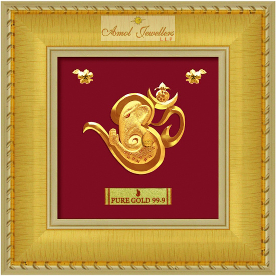 Pure 24 karat Golden Frame  Lord GaneshaPrima Art by Amol Jewellers LLP